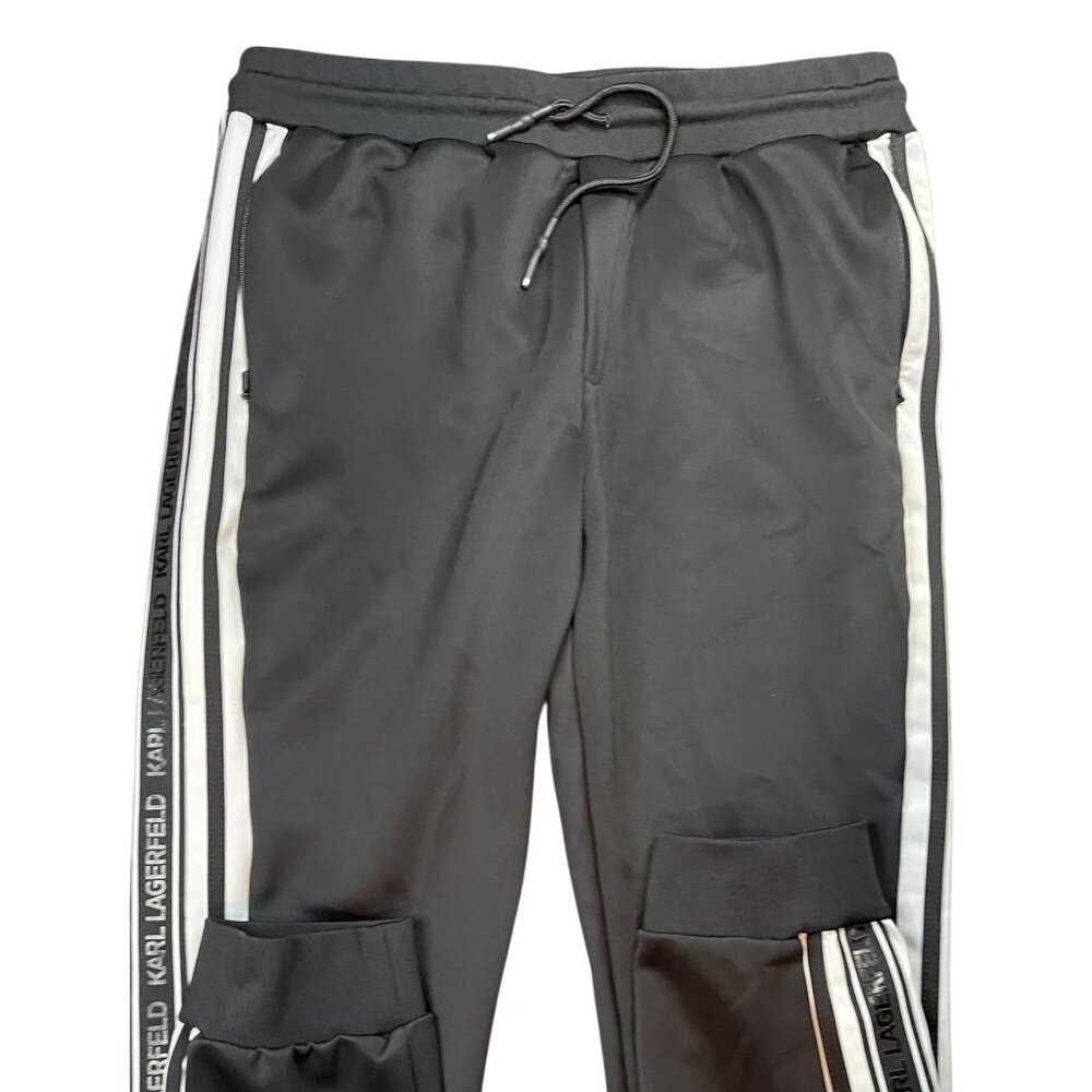 Karl Lagerfeld Black Joggers with White Side Stripes
